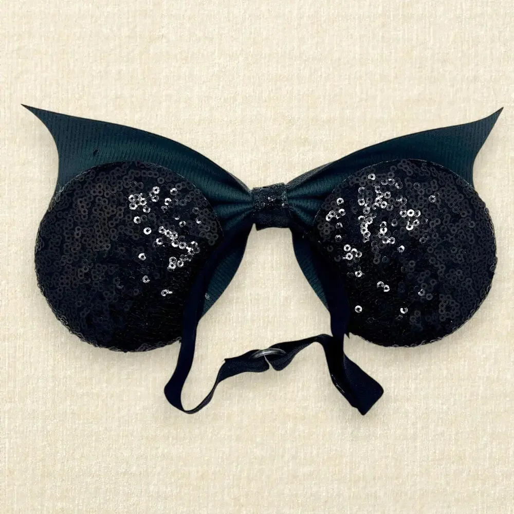 Elastic Black Cobweb Bat Wing Minnie Ears | Disney-Inspired Halloween Mouse Ears